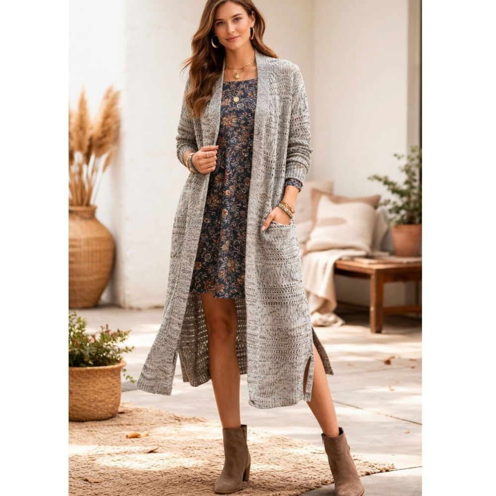 Liverpool Los Angeles Open Front Long Line Cardigan Sweater Womens Size M Casual